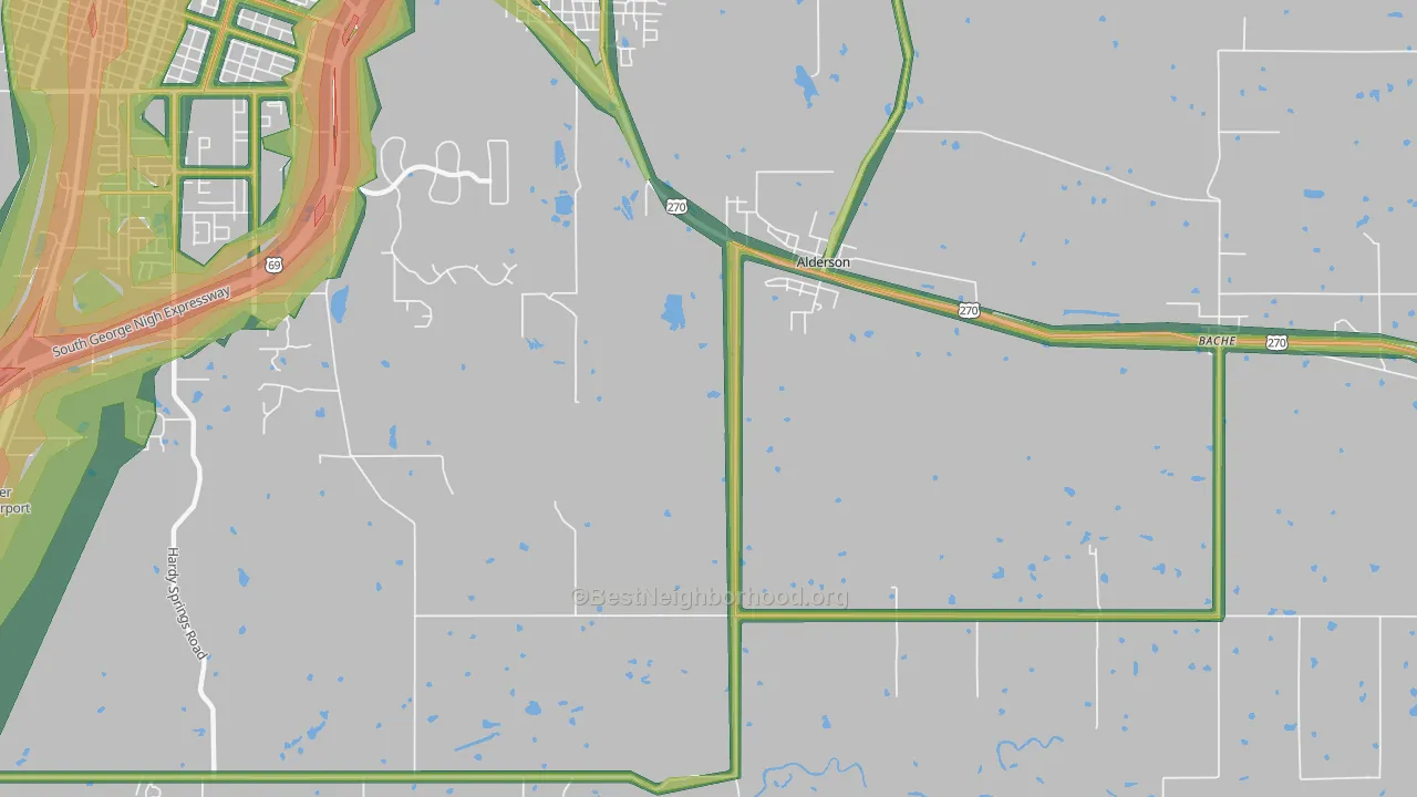 Alderson, OK Map of Noise Levels in Alderson