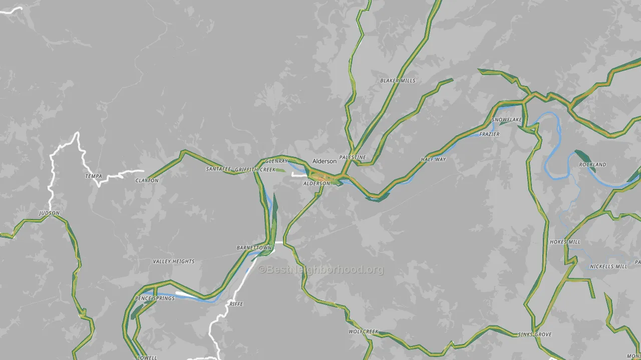Alderson, WV Map of Noise Levels in Alderson