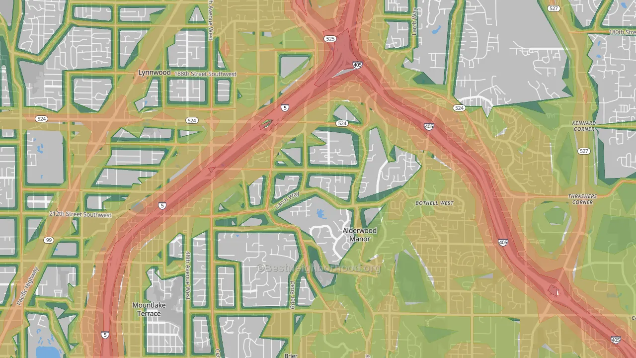 Alderwood Manor, Lynnwood, WA Map of Noise Levels in Alderwood Manor