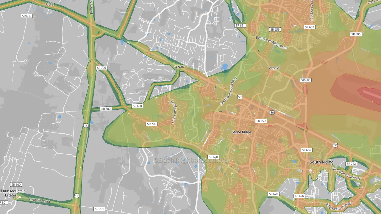Aldie, VA Map of Noise Levels in Aldie