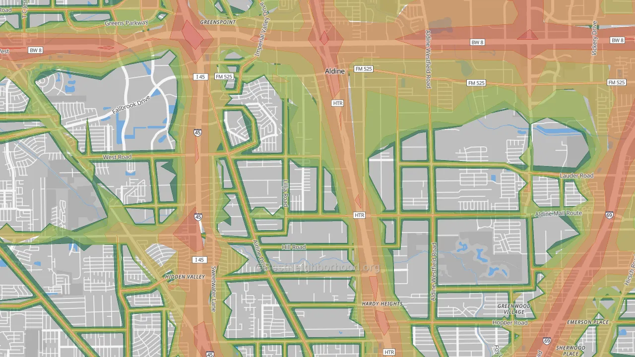 Aldine, TX Map of Noise Levels in Aldine