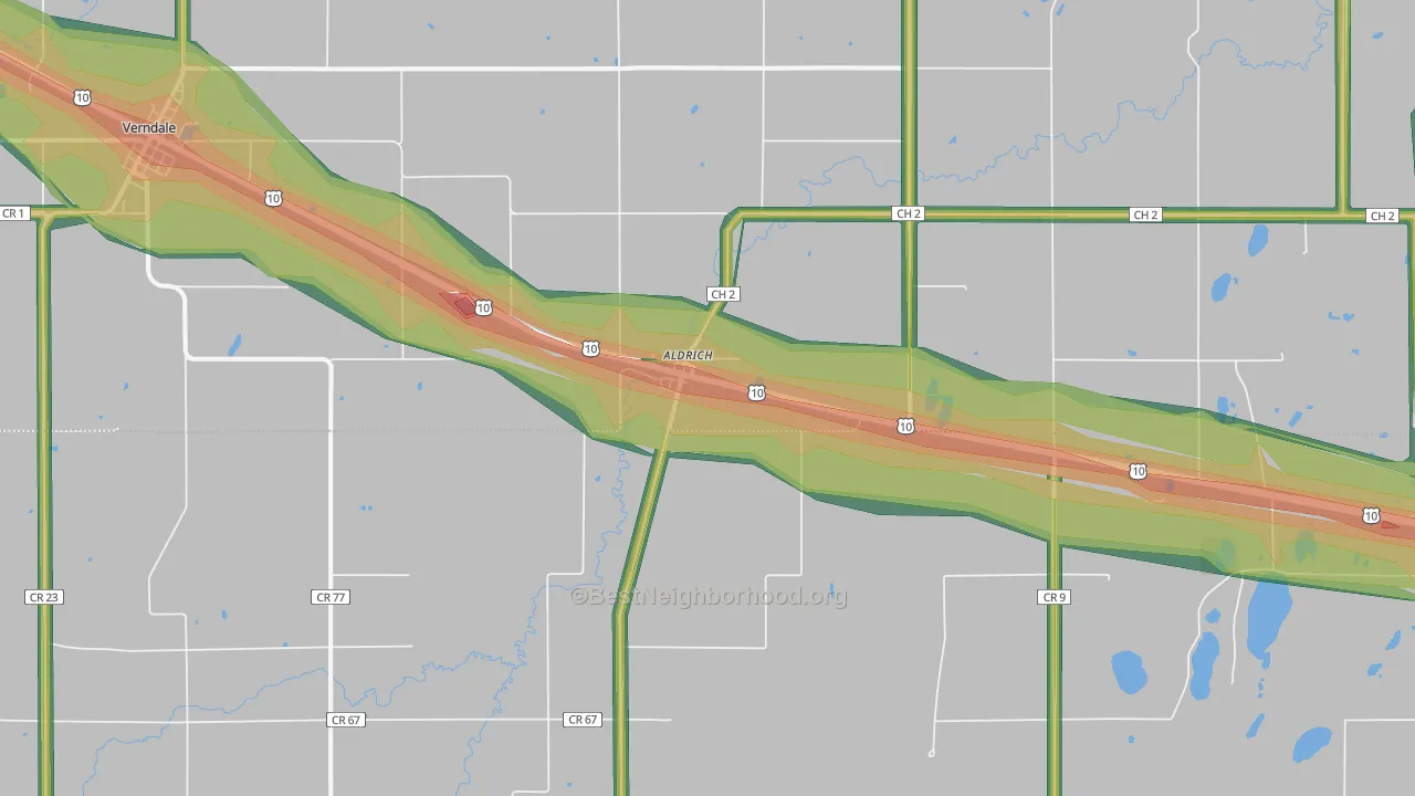 Aldrich, MN Map of Noise Levels in Aldrich