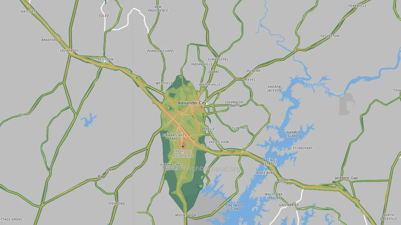 Alexander City, AL Map of Noise Levels in Alexander City