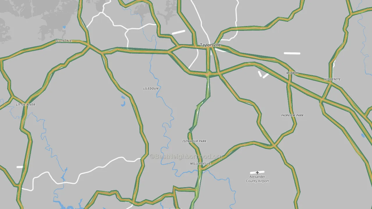 Alexander County, NC Map of Noise Levels in Alexander County