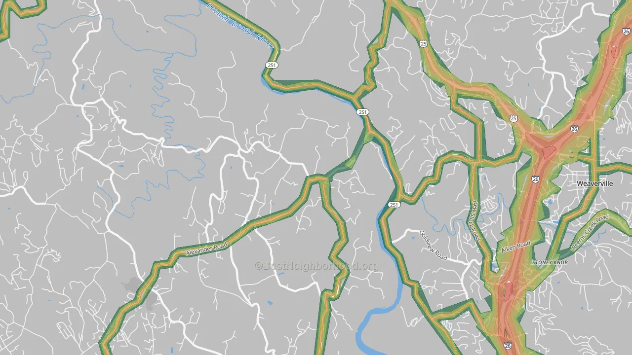 Alexander, NC Map of Noise Levels in Alexander