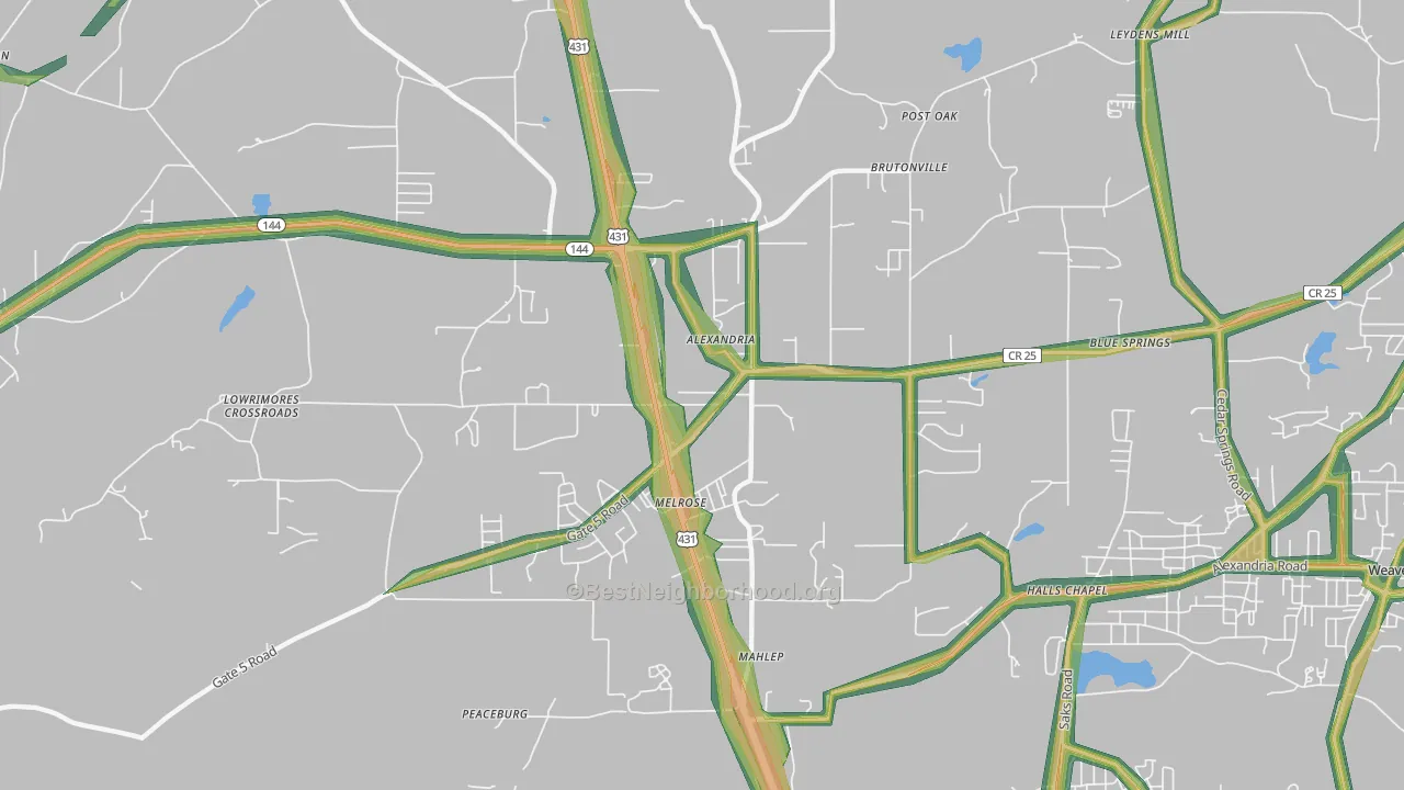 Alexandria, AL Map of Noise Levels in Alexandria