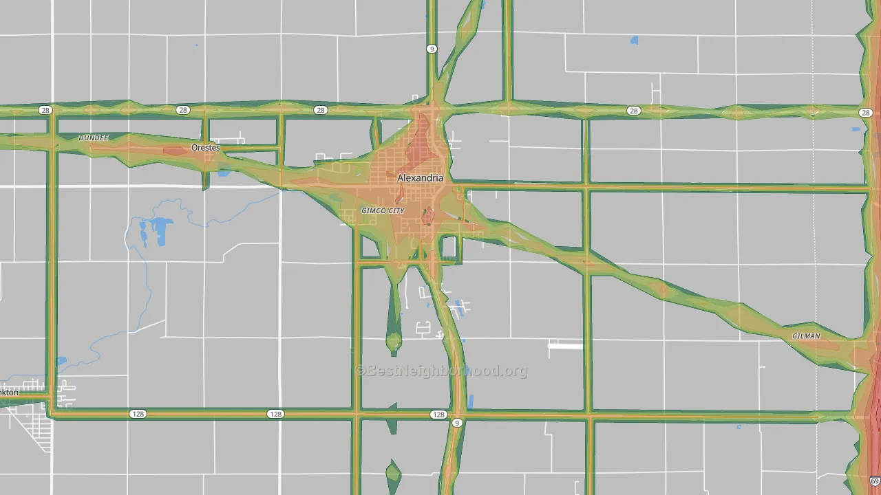 Alexandria, IN Map of Noise Levels in Alexandria