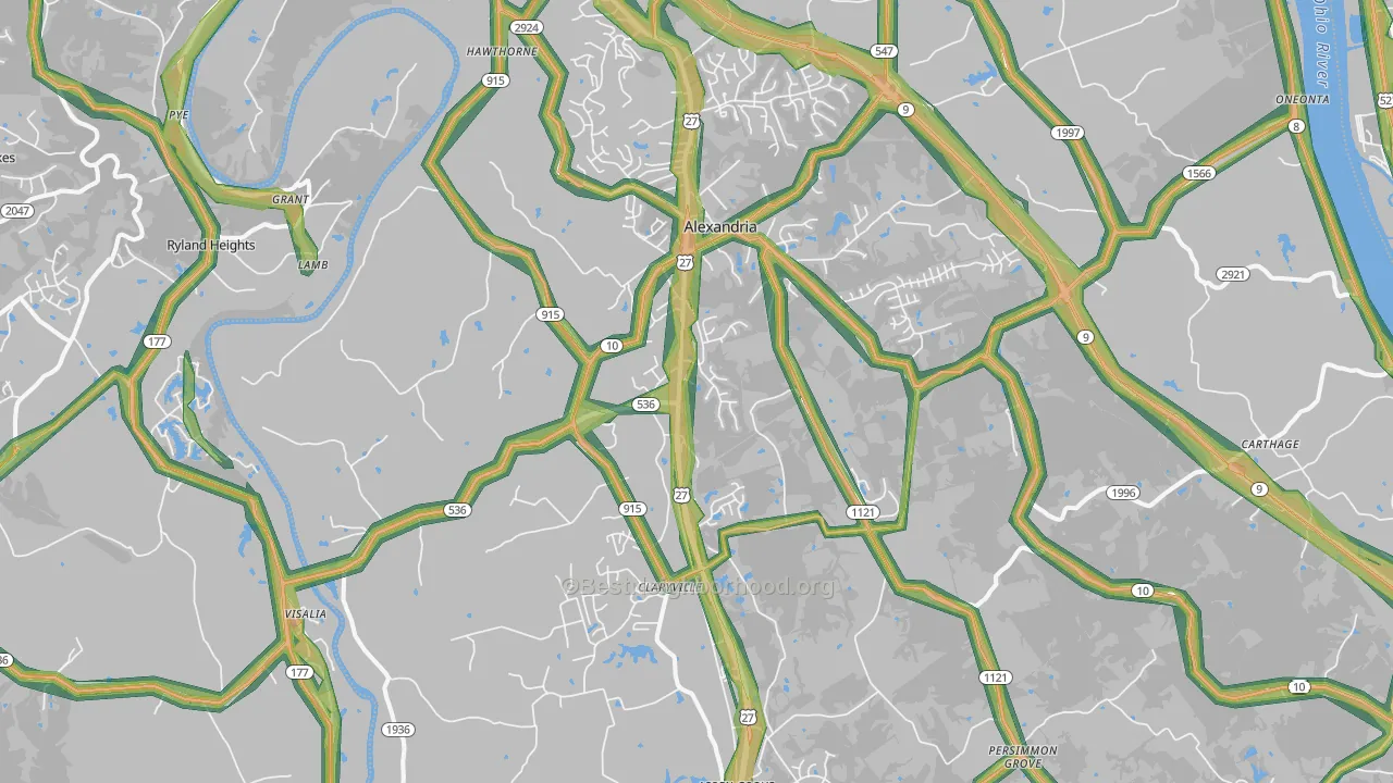 Alexandria, KY Map of Noise Levels in Alexandria