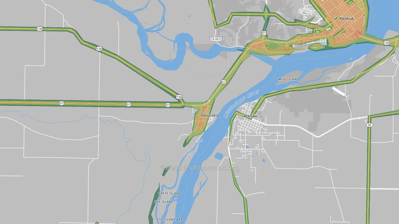 Alexandria, MO Map of Noise Levels in Alexandria
