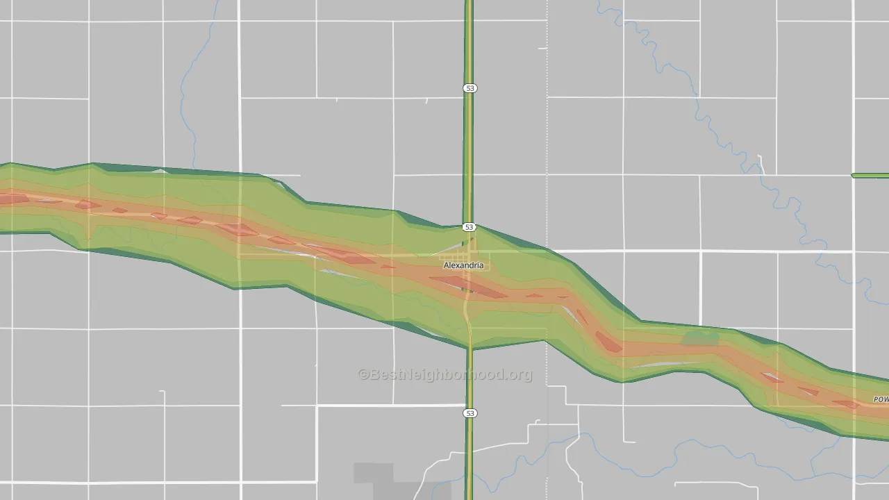 Alexandria, NE Map of Noise Levels in Alexandria