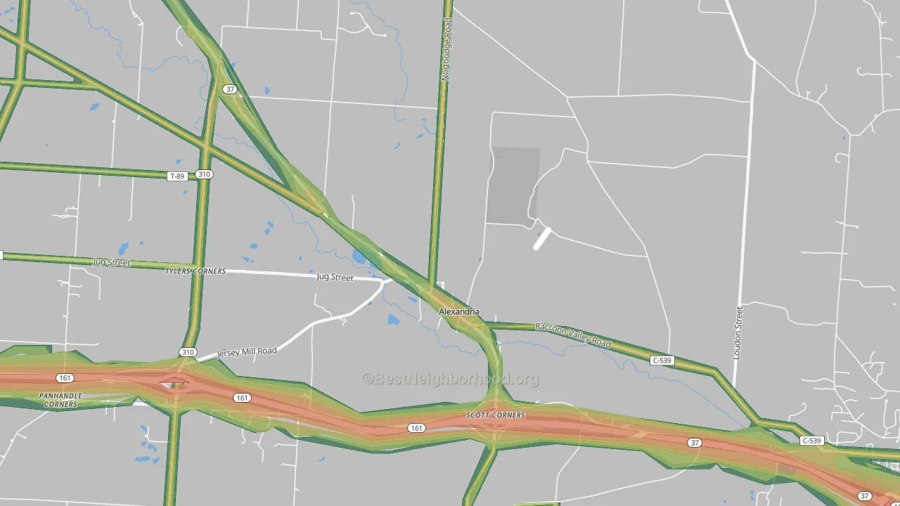 Alexandria, OH Map of Noise Levels in Alexandria