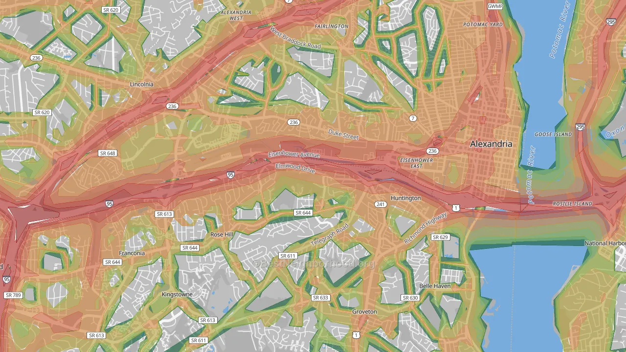 Alexandria, VA Map of Noise Levels in Alexandria