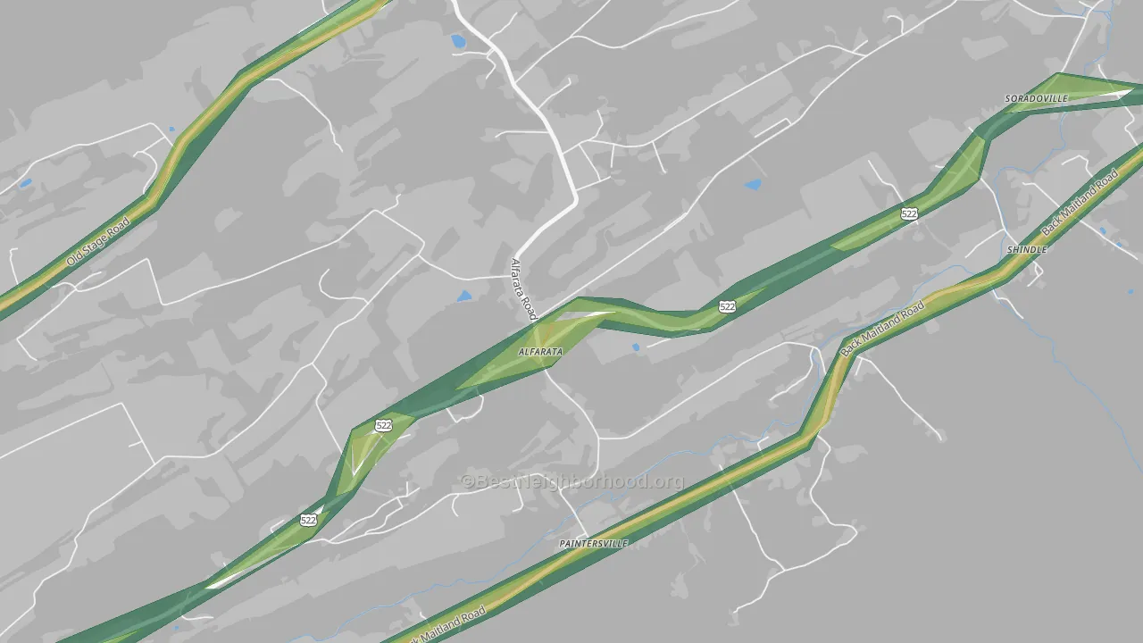 Alfarata, PA Map of Noise Levels in Alfarata