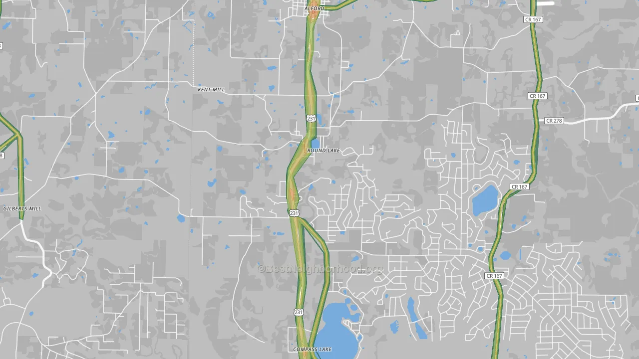 Alford, FL Map of Noise Levels in Alford