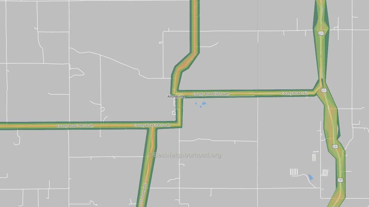 Alfordsville, IN Map of Noise Levels in Alfordsville