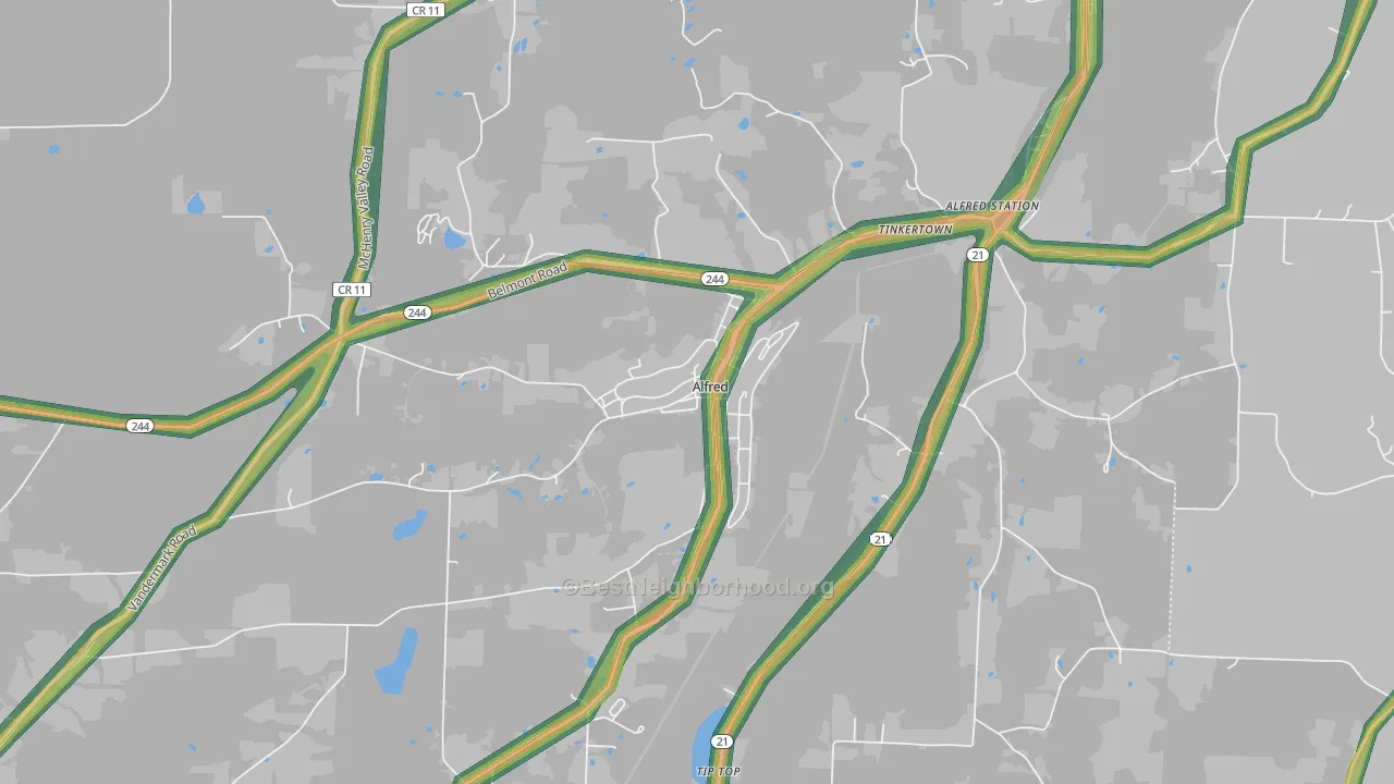 Alfred, NY Map of Noise Levels in Alfred