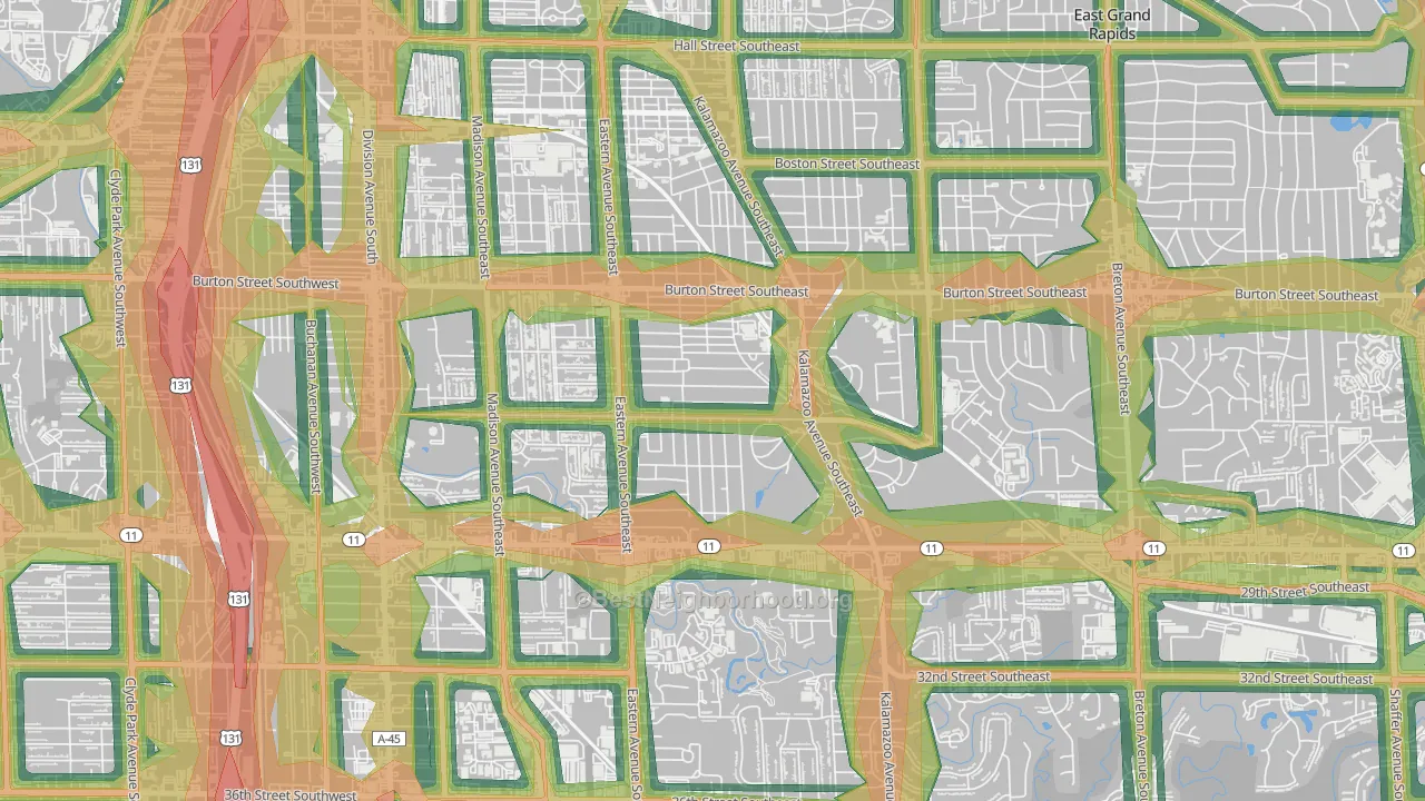 Alger Heights, Grand Rapids, MI Map of Noise Levels in Alger Heights