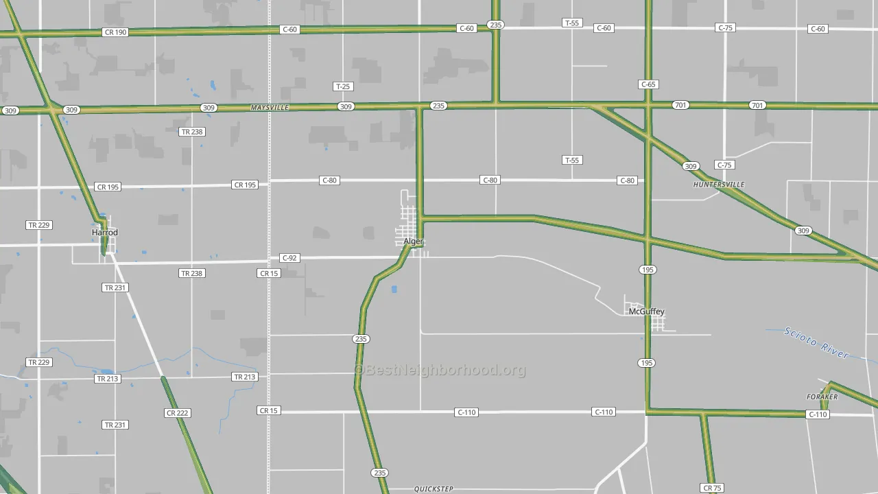 Alger, OH Map of Noise Levels in Alger