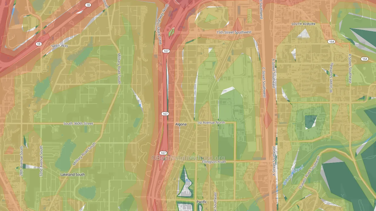 Algona, WA Map of Noise Levels in Algona