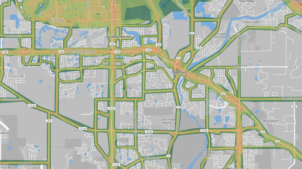 Algonquin, IL Map of Noise Levels in Algonquin