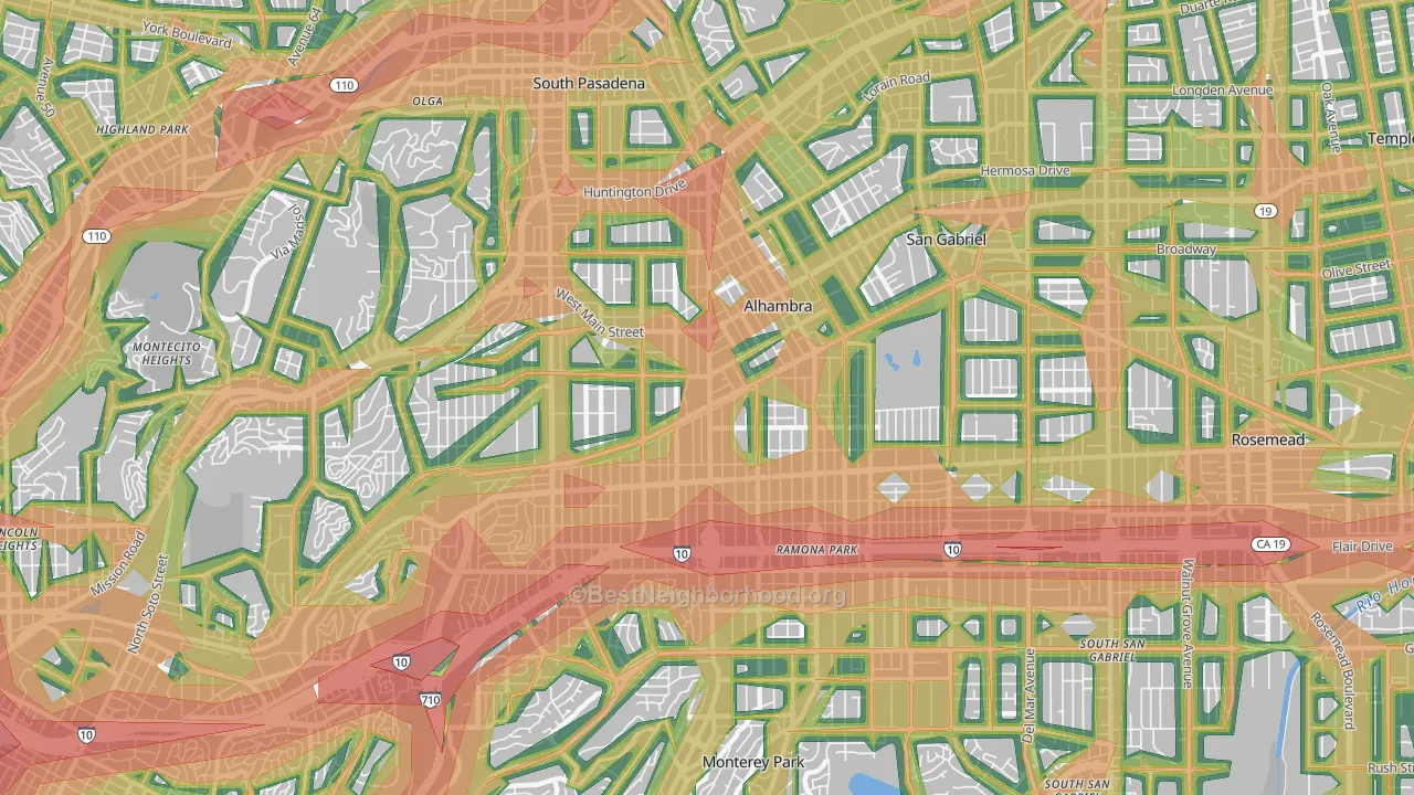 Alhambra, CA Map of Noise Levels in Alhambra