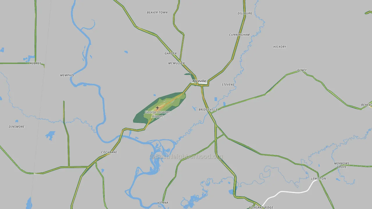 Aliceville, AL Map of Noise Levels in Aliceville