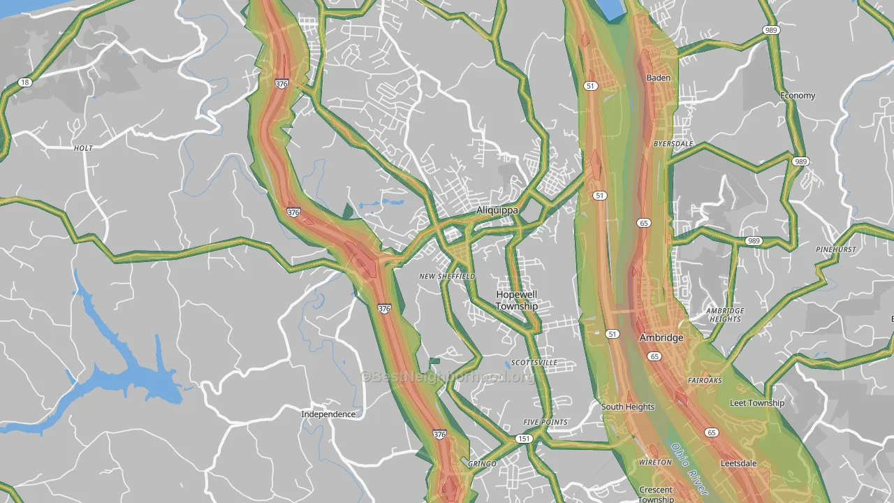 Aliquippa, PA Map of Noise Levels in Aliquippa