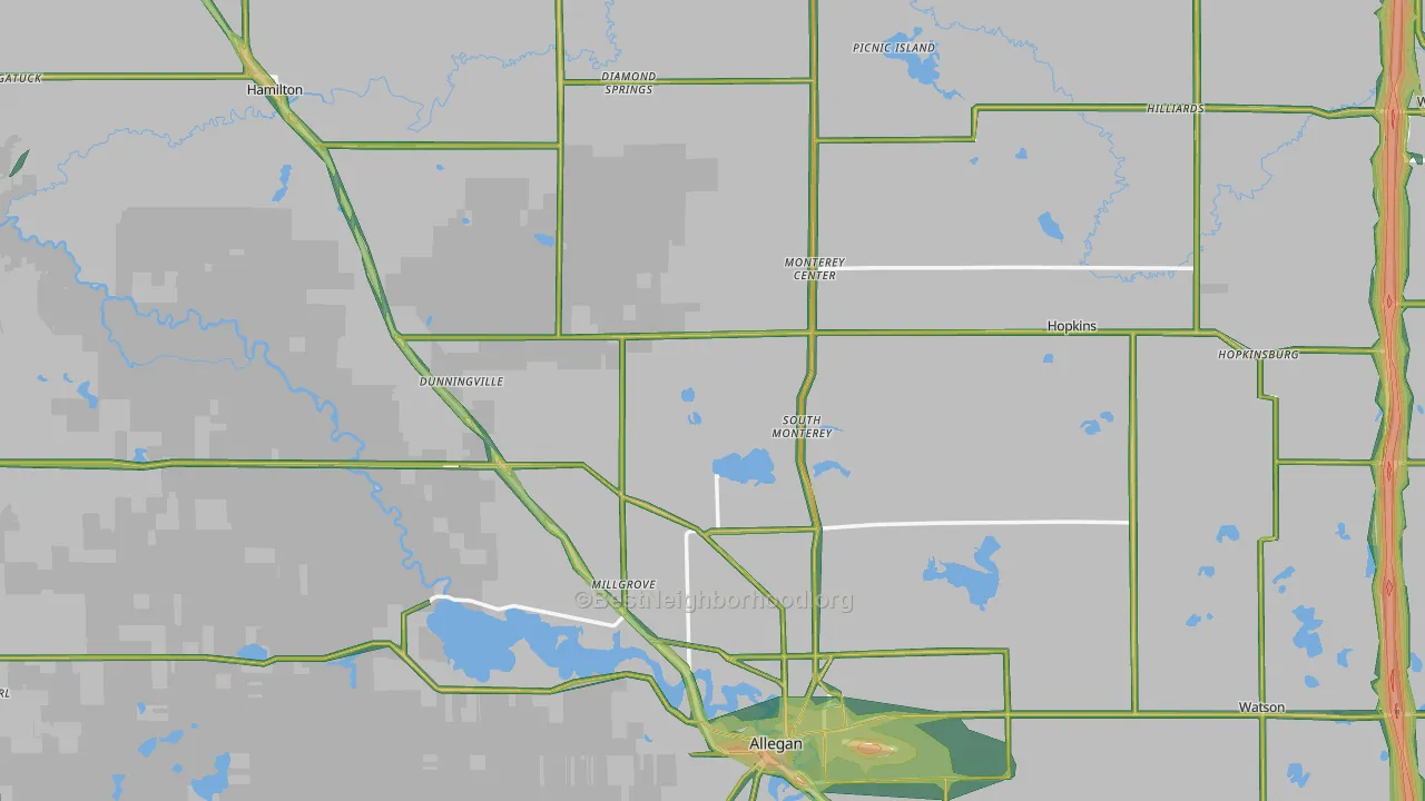 Allegan County, MI Map of Noise Levels in Allegan County
