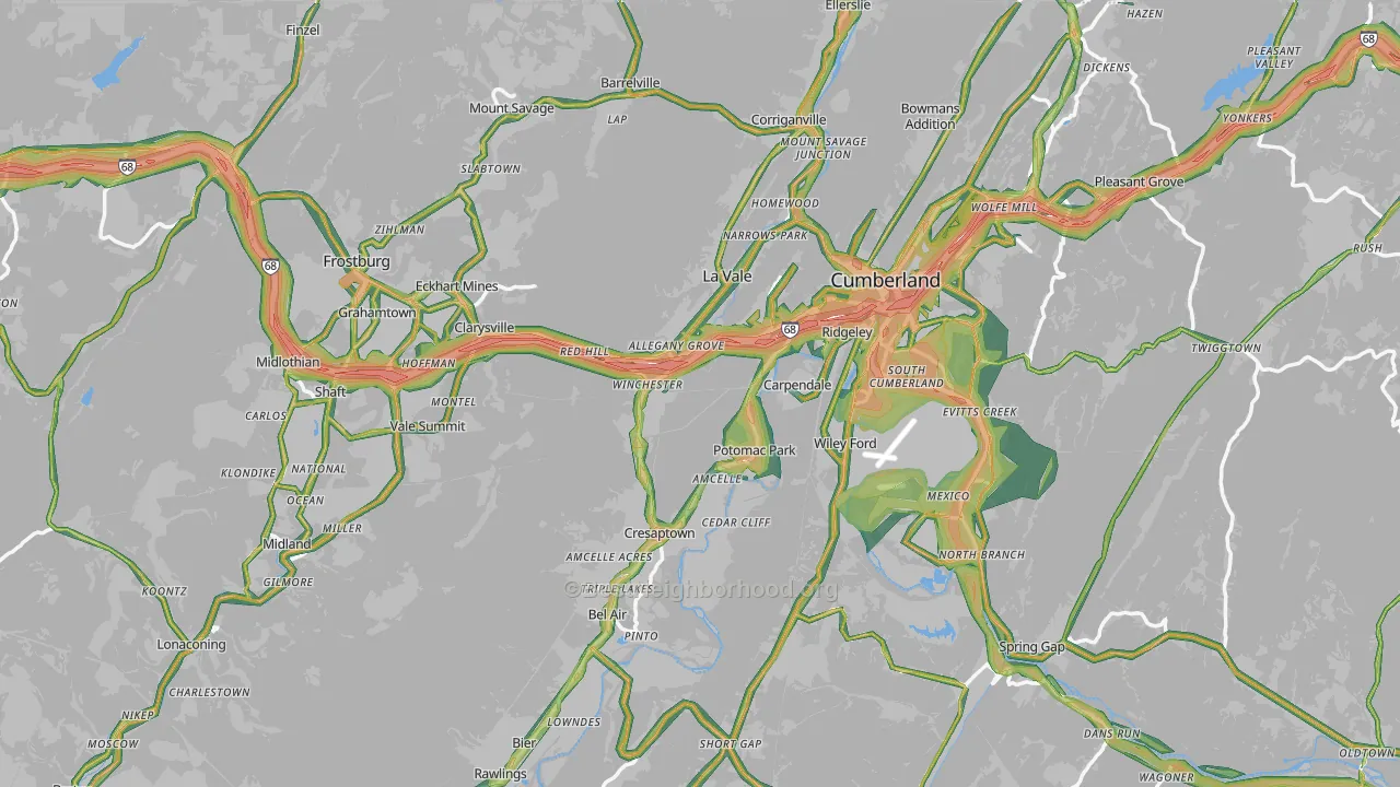 Allegany County, MD Map of Noise Levels in Allegany County