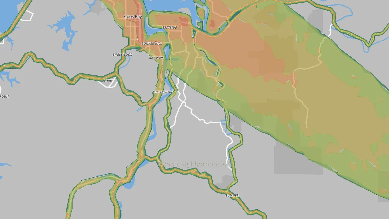 Allegany, OR Map of Noise Levels in Allegany