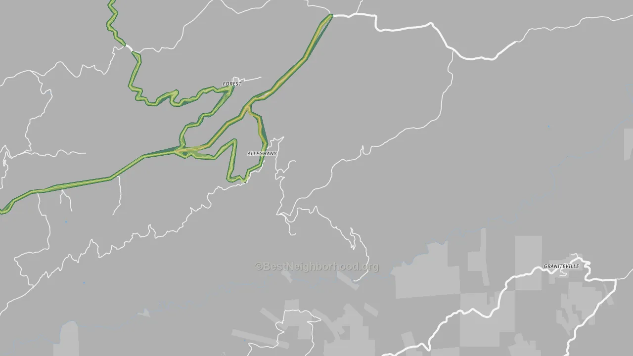 Alleghany, CA Map of Noise Levels in Alleghany