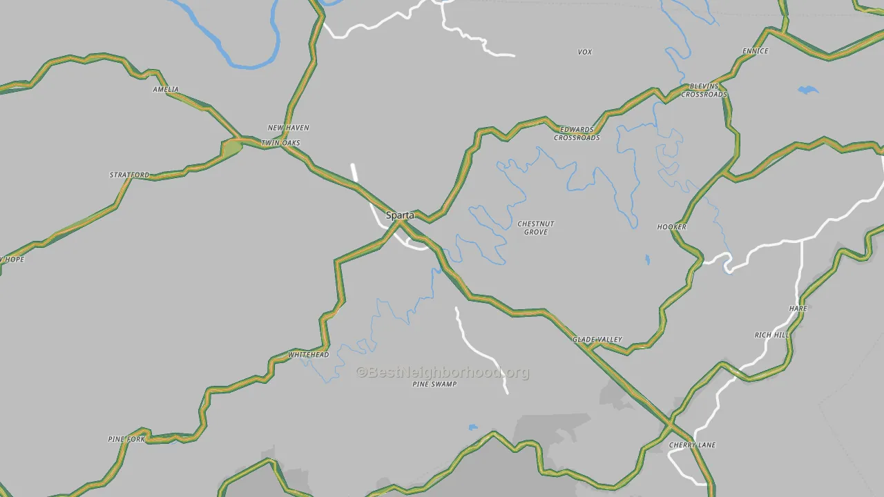Alleghany County, NC Map of Noise Levels in Alleghany County