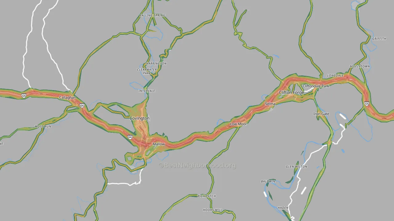 Alleghany County, VA Map of Noise Levels in Alleghany County