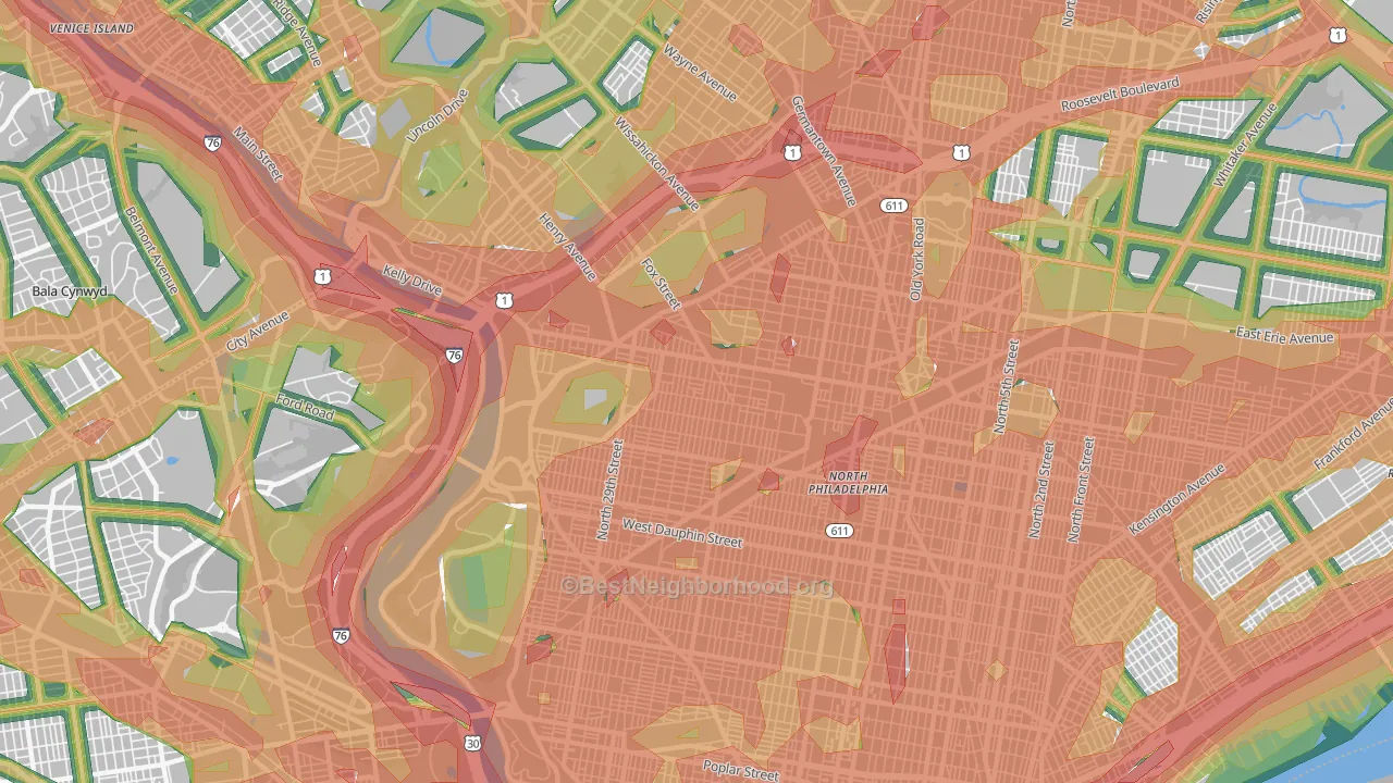 Alleghany West, Philadelphia, PA Map of Noise Levels in Alleghany West