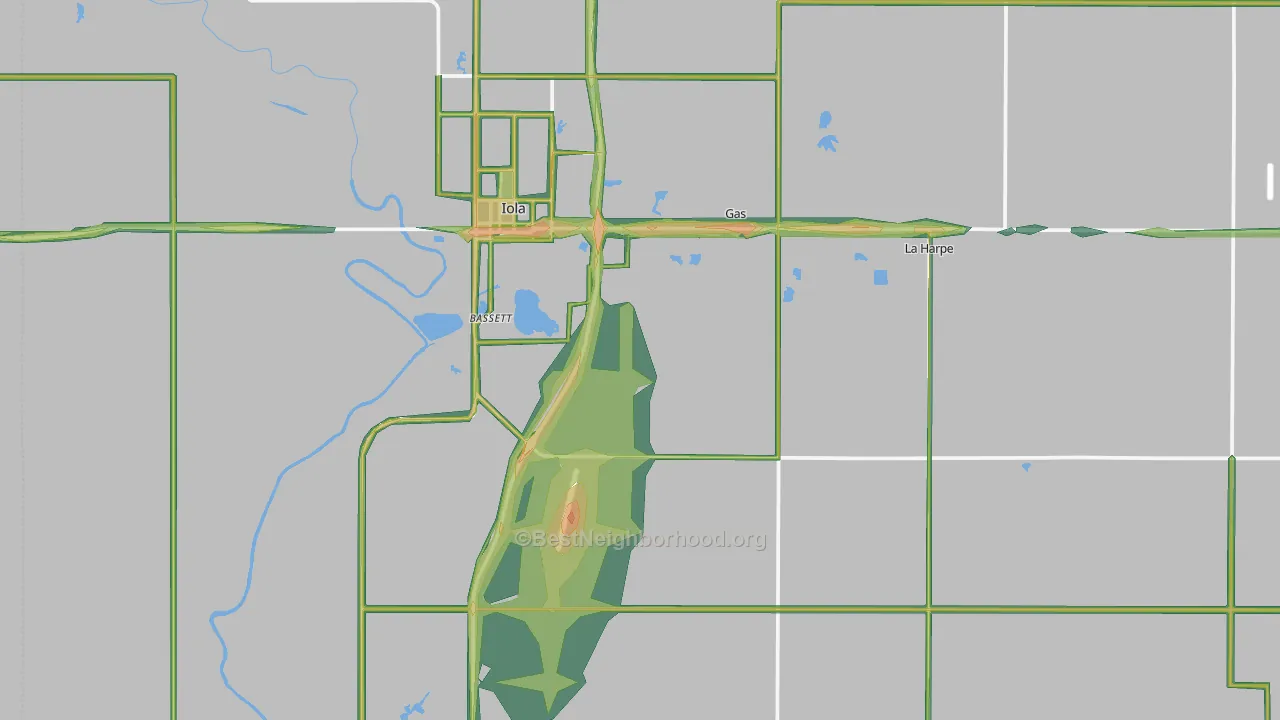 Allen County, KS Map of Noise Levels in Allen County