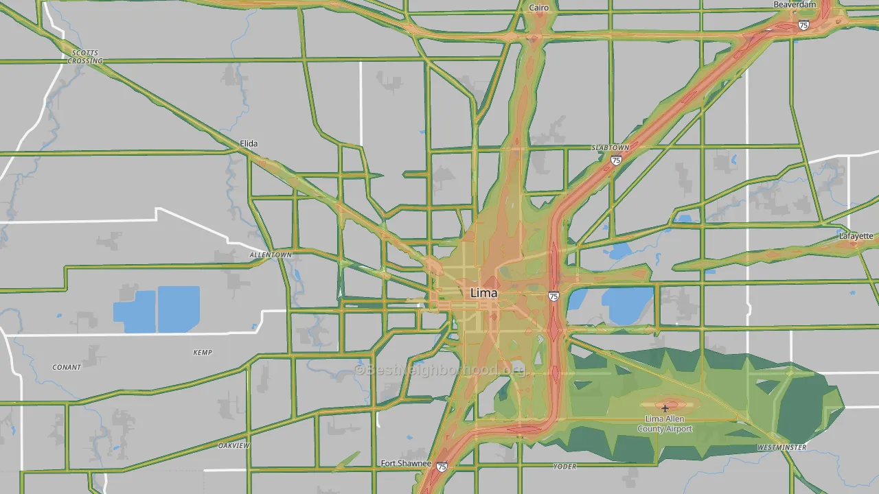 Allen County, OH Map of Noise Levels in Allen County