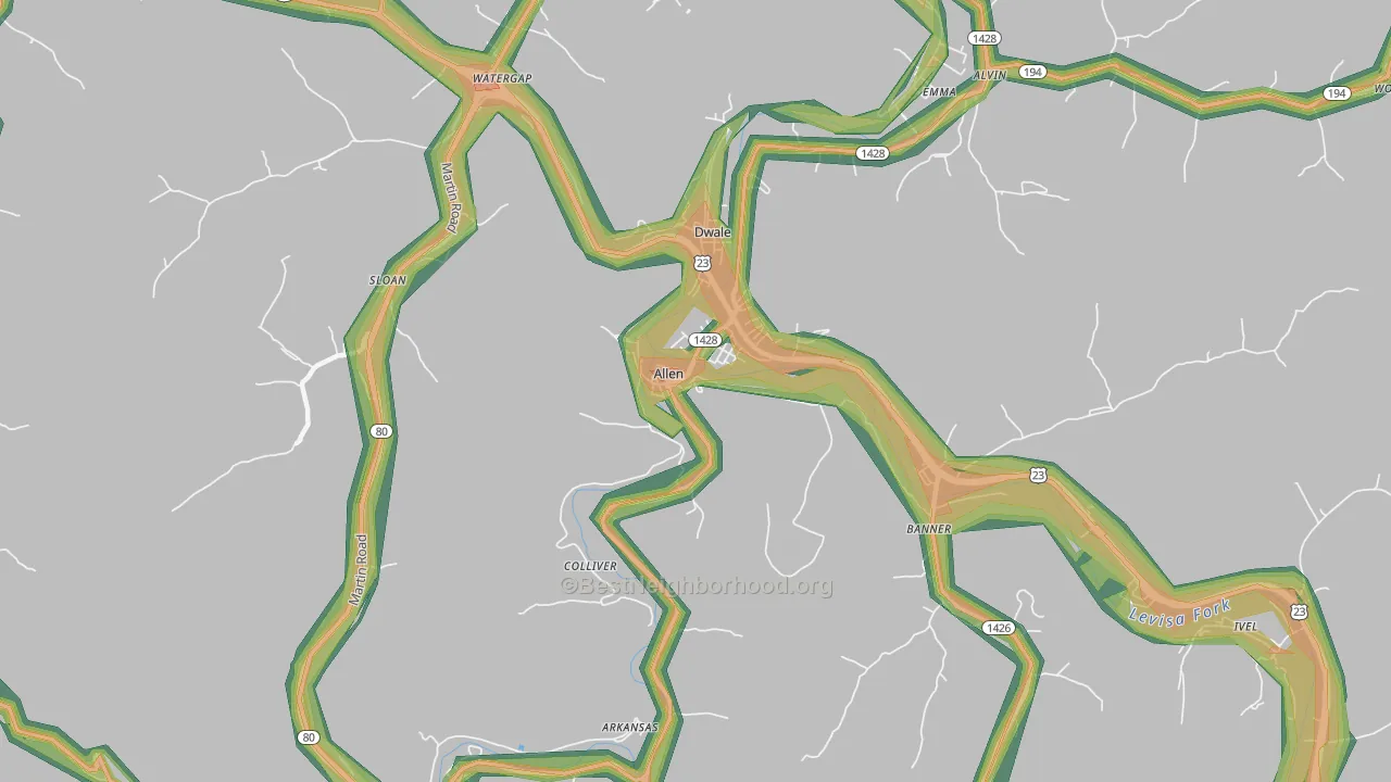 Allen, KY Map of Noise Levels in Allen