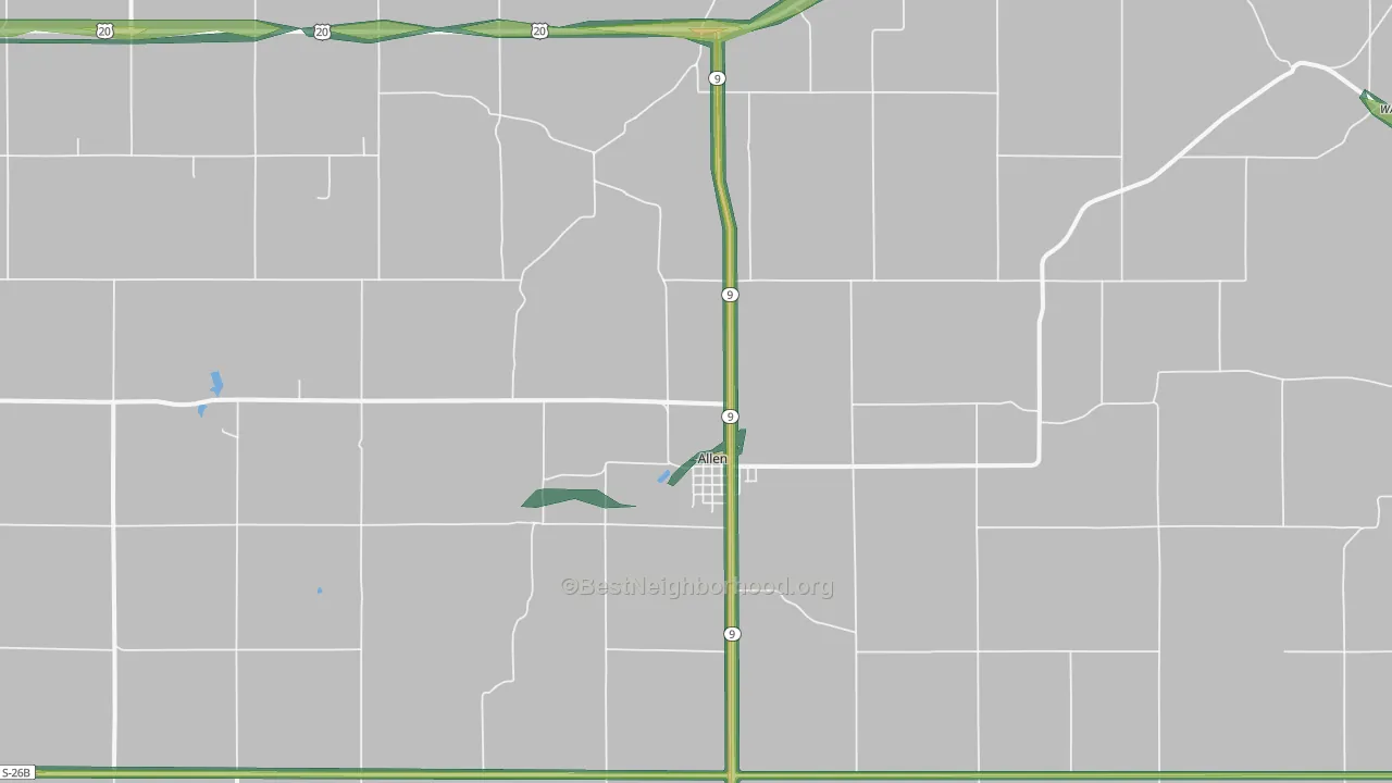Allen, NE Map of Noise Levels in Allen