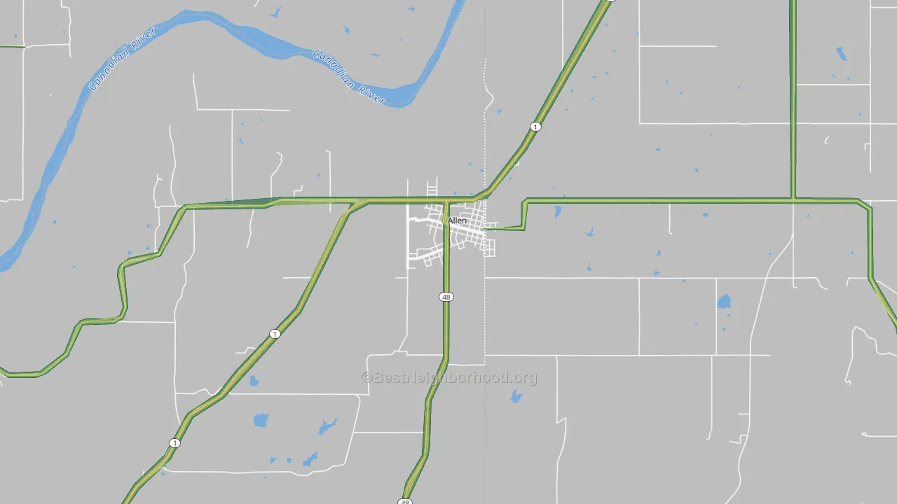 Allen, OK Map of Noise Levels in Allen