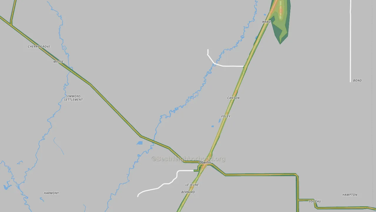 Allen Parish, LA Map of Noise Levels in Allen Parish