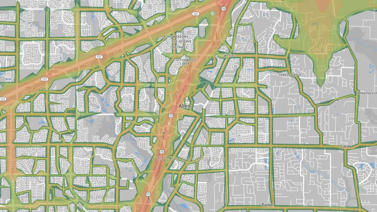 Allen, TX Map of Noise Levels in Allen