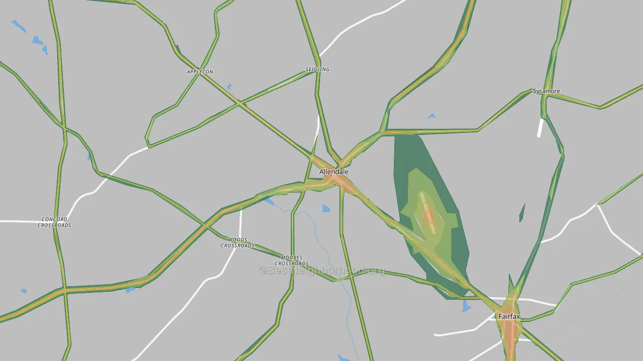 Allendale, SC Map of Noise Levels in Allendale