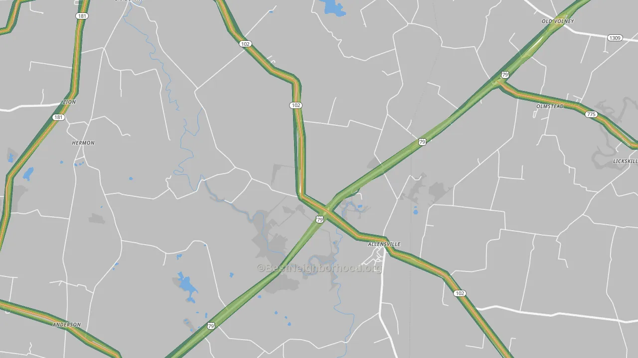 Allensville, KY Map of Noise Levels in Allensville