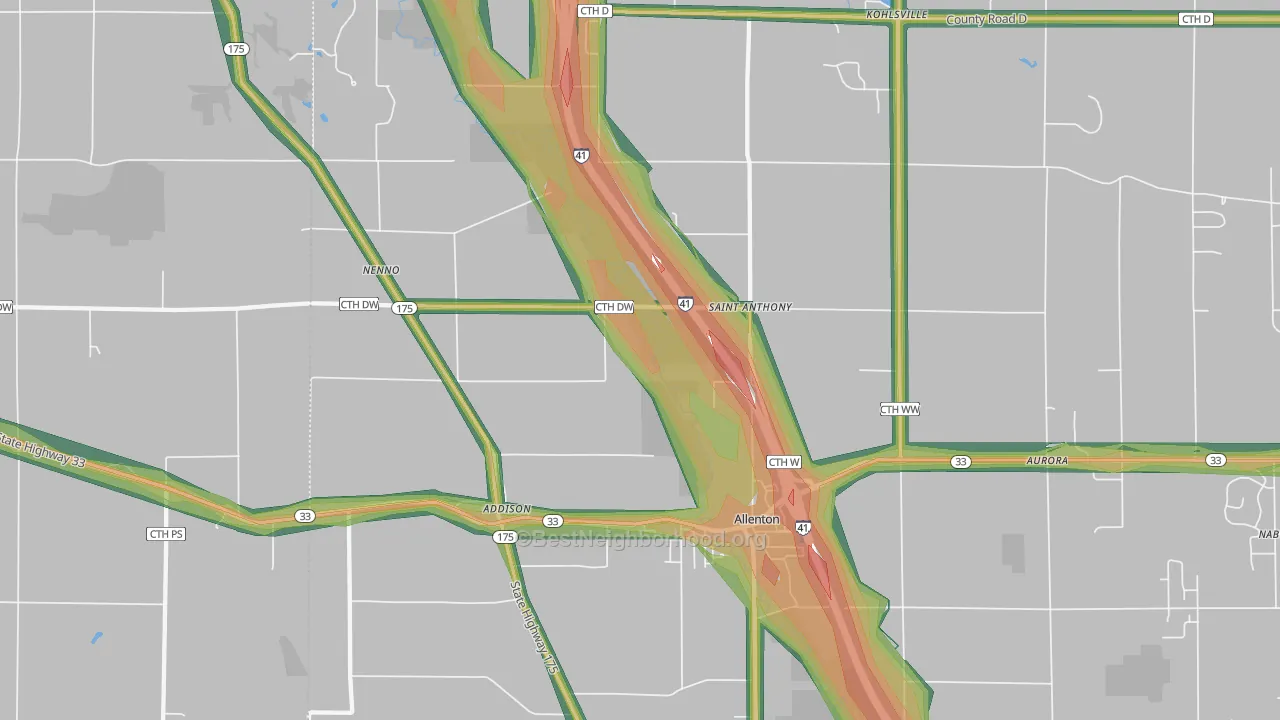 Allenton, WI Map of Noise Levels in Allenton
