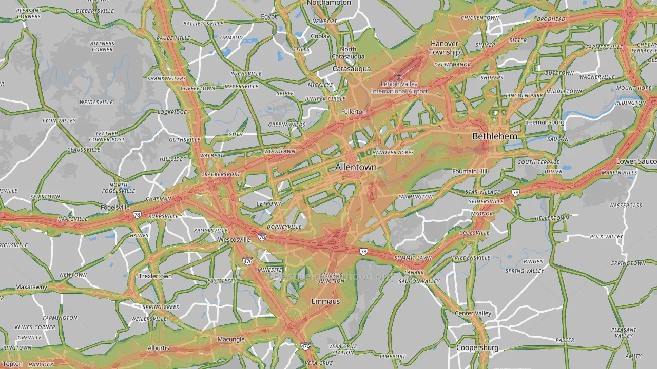 Allentown, PA Map of Noise Levels in Allentown