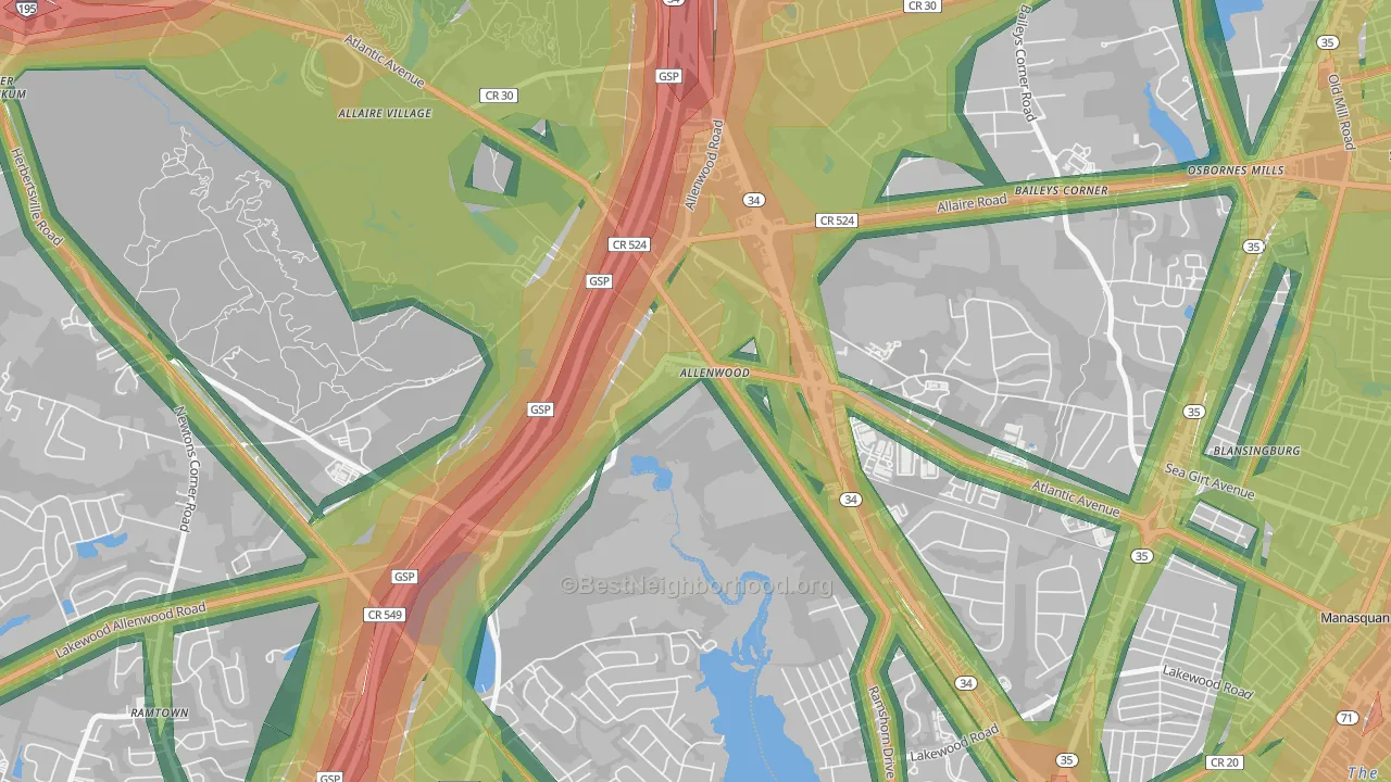 Allenwood, NJ Map of Noise Levels in Allenwood