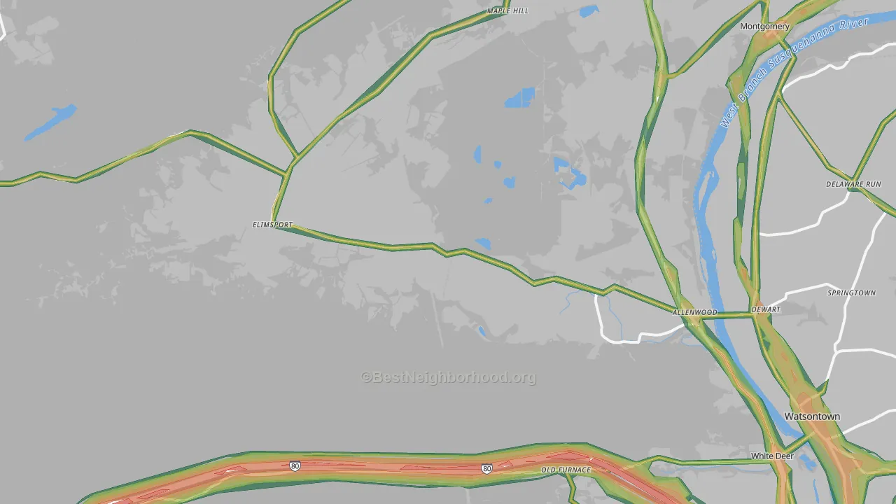 Allenwood, PA Map of Noise Levels in Allenwood