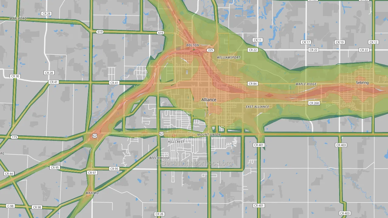 Alliance, OH Map of Noise Levels in Alliance
