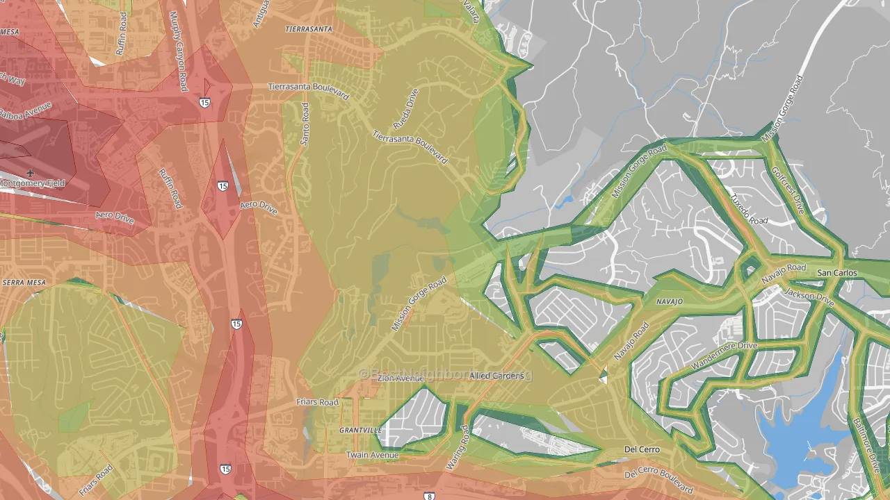 Allied Gardens, San Diego, CA Map of Noise Levels in Allied Gardens