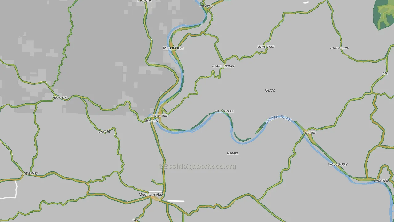 Allison, AR Map of Noise Levels in Allison
